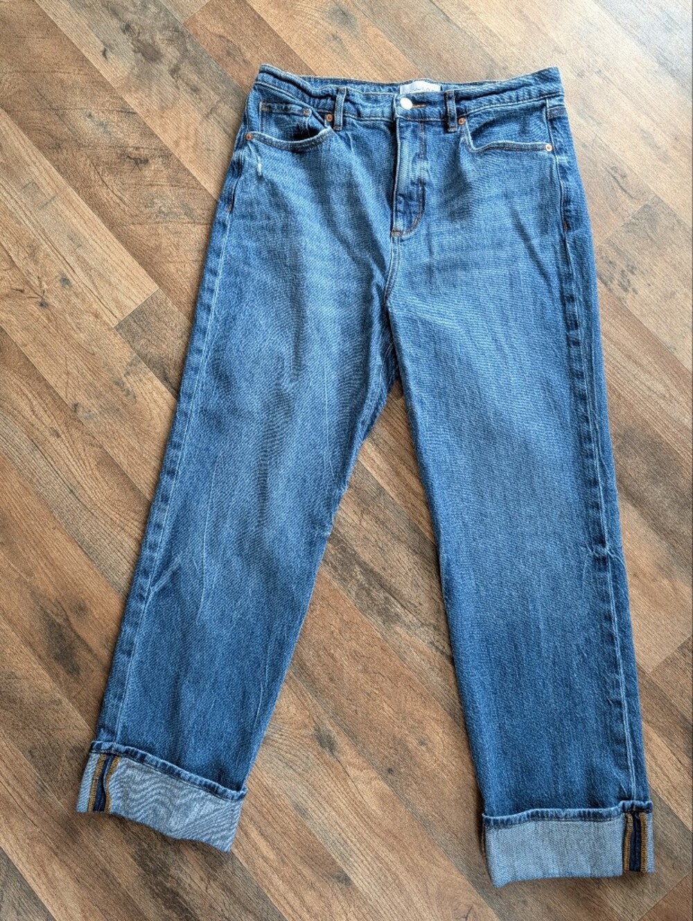 The Straight Jeans 30/10 Medium Wash High Rise Cuffed Straight Leg Denim